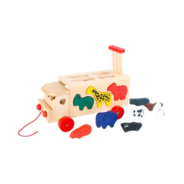 Camion di legno con puzzle Carrello dello zoo con animali - Legler