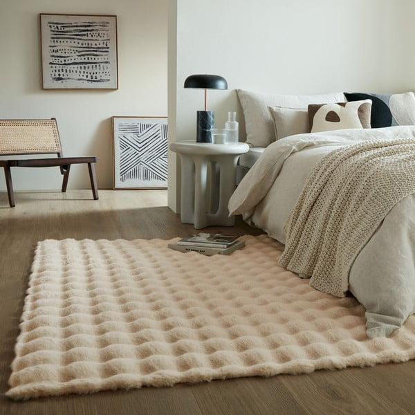 Tappeto in pelliccia sintetica crema 80x150 cm Waffle Faux Fur - Flair Rugs-image-1
