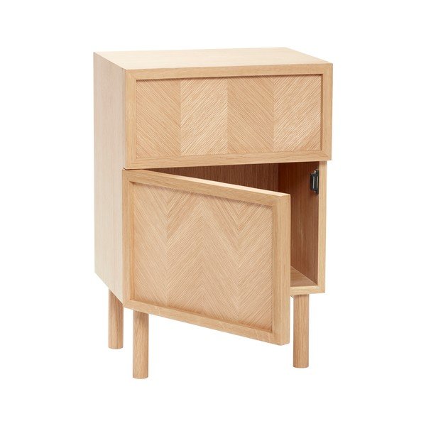 Comodino in legno di quercia naturale con motivo a spina di pesce Herringbone - Hübsch-image-4