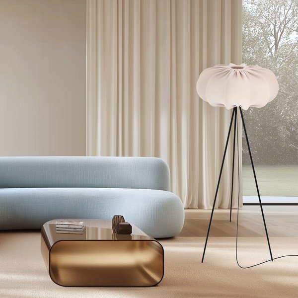 Lampada da terra beige con paralume in tessuto (altezza totale 147 cm) Cafee – Candellux Lighting-image-1