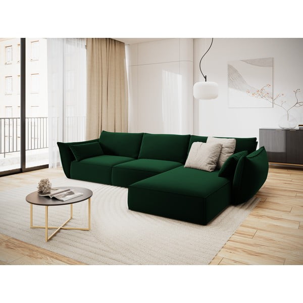 Divano angolare verde scuro (con penisola a destra/con chaise lounge) con rivestimento in velluto Vanda – Mazzini Sofas-image-1
