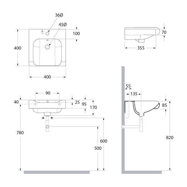 Lavabo bianco in ceramica 40x40 cm Inka – Sapho-image-4