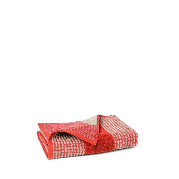 Asciugamano rosso in spugna di cotone biologico 70x140 cm Check - JUNA-image-2