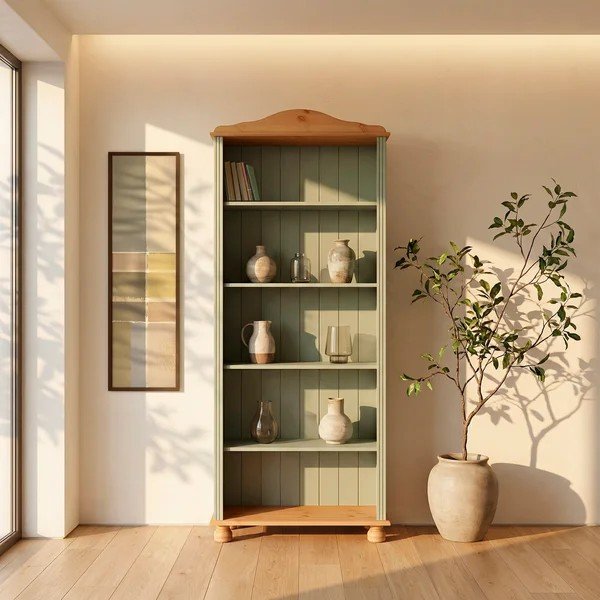 Libreria verde/colore naturale chiaro in pino massiccio 77x181x31 cm Mette – Støraa-image-1