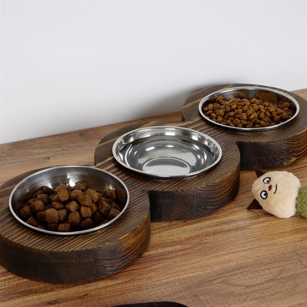 Ciotola tripla per cani con base in legno massiccio di abete rosso - Petpetite-image-4