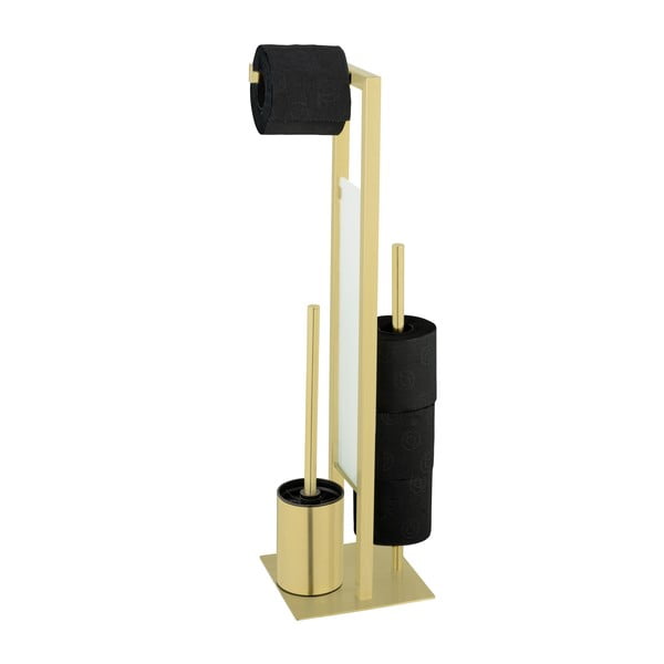 Porta carta igienica con spazzola in acciaio inox in oro Rivalta - Wenko-image-1