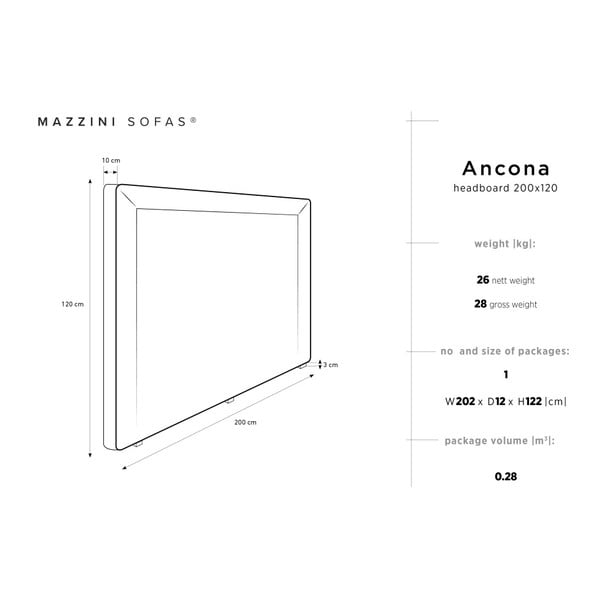 Testata grigio scuro Mazzini Sofas Ancona, 200 x 120 cm - Cosmopolitan Design-image-4