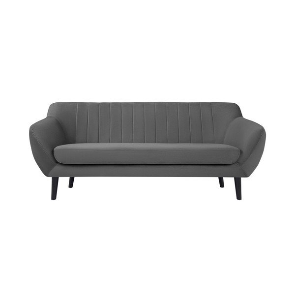 Divano grigio per tre Toscane, gambe nere - Mazzini Sofas