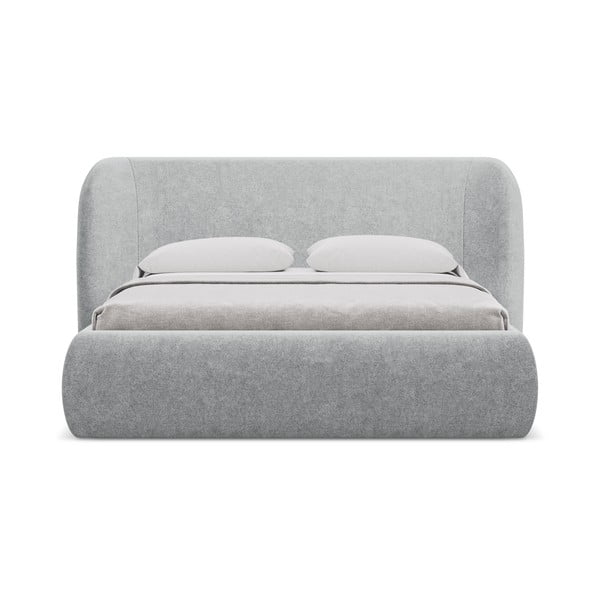 Letto matrimoniale imbottito grigio chiaro con vano contenitore con griglia 160x200 cm Hauke - Makamii-image-3