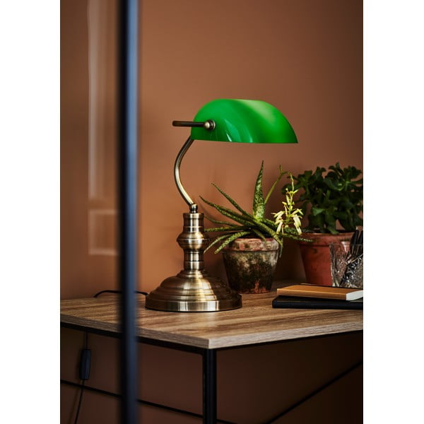 Lampada da tavolo in verde e ottone, altezza 25 cm Bankers - Markslöjd-image-1