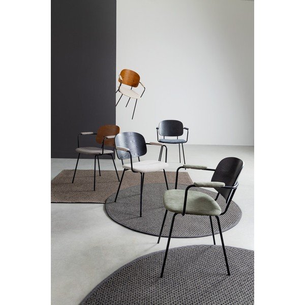 Sedia da pranzo nera/grigio scuro in imbottito con braccioli Sienna – Bizzotto-image-1