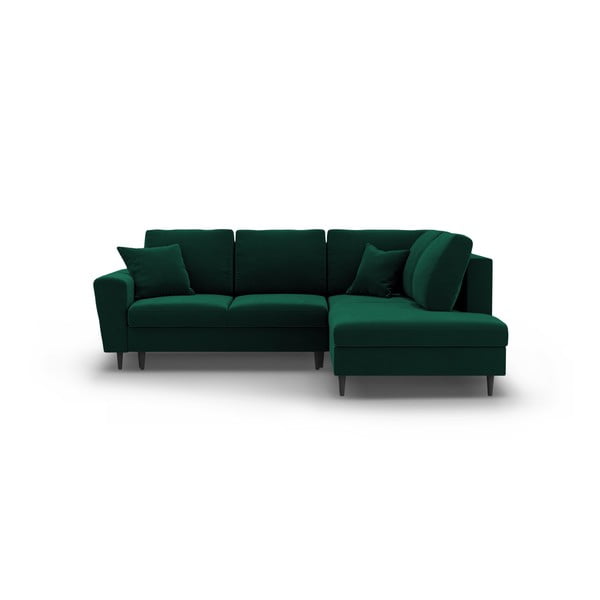 Divano angolare verde allungabile e con contenitore (con penisola a destra/a L) con rivestimento in velluto Kyoto – Cosmopolitan Design