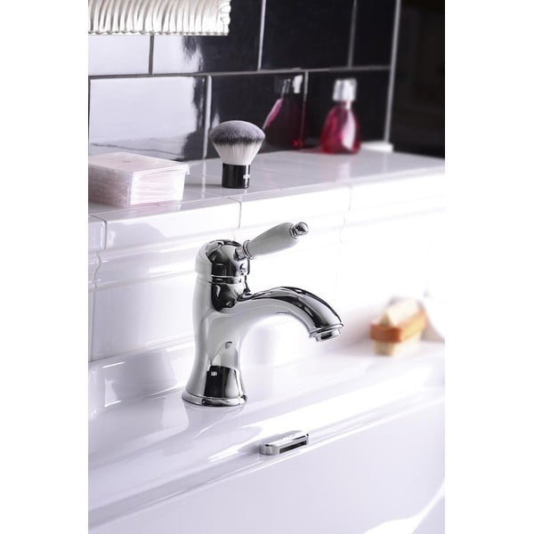 Rubinetto per lavandino argentato verticale Kirké White – Sapho-image-1