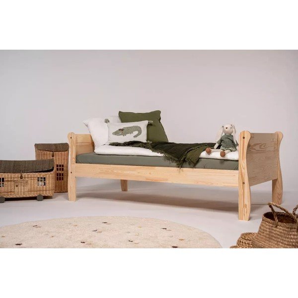 Letto da bambini di colore naturale in pino massiccio con rete inclusa 70x140 cm Roma – Adeko-image-3