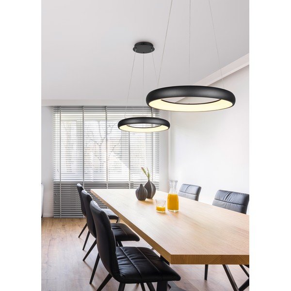 Lampadario nero opaco a LED dimmerabile con paralume in metallo ø 62 cm Cardona - Trio-image-2