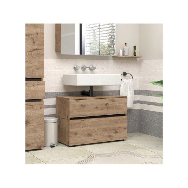 Mobile effetto rovere per lavabo da parete 80x55 cm Wisla - Støraa-image-4