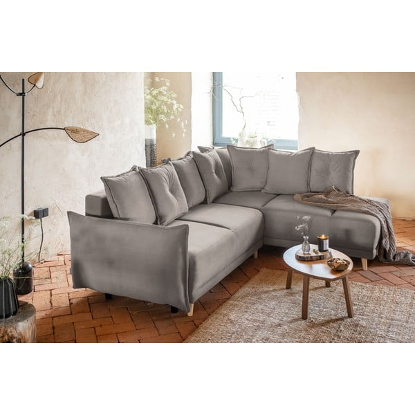 Divano letto in velluto a coste marrone chiaro (angolo destro) Lazy Lukka - Miuform-image-1