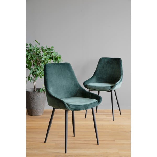 Set di 2 sedie da pranzo in velluto verde scuro Sierra - Rowico-image-1