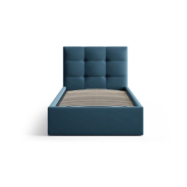 Letto singolo imbottito blu con contenitore con rete inclusa 90x200 cm Phaedra – Micadoni -image-3