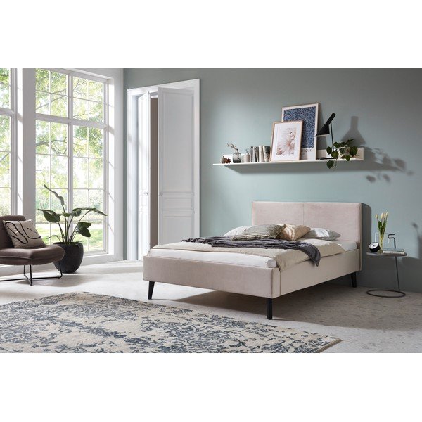 Letto matrimoniale imbottito bianco/color crema rete non inclusa 140x200 cm Leira – Meise Möbel-image-1