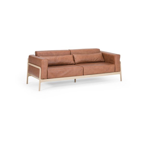 Divano in pelle di bufalo marrone cognac con struttura in rovere massiccio, 210 cm Fawn - Gazzda-image-4