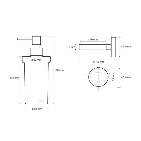 Distributore di sapone sospeso in acciaio inox, argento, 250 ml X-Steel - Sapho-image-1