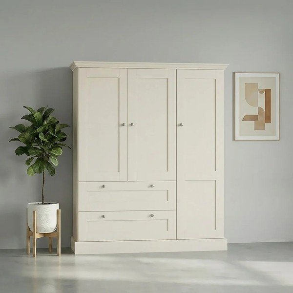 Armadietto beige opaco 122x130x35 cm Binz – Støraa-image-1