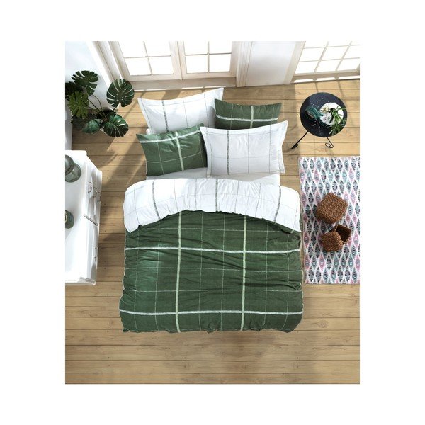 Lenzuolo matrimoniale con biancheria da letto in cotone ranforce Verde, 200 x 220 cm Maya - Mijolnir