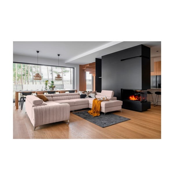 Divano angolare rosa allungabile/con contenitore (con penisola a destra/a U) Louis – ELTAP-image-1