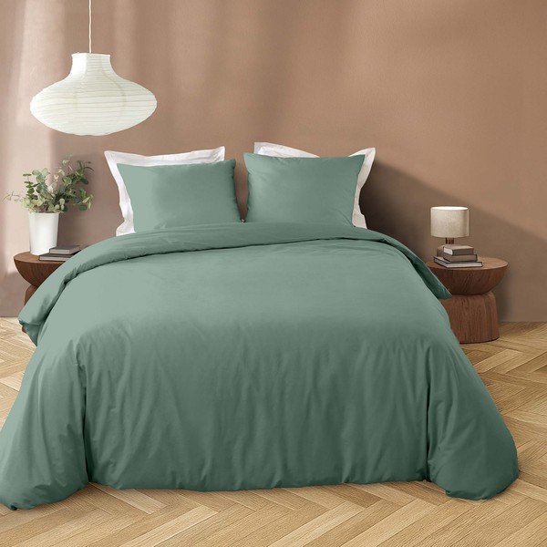 Set copripiumino e federa verde in microfibra per letto matrimoniale/per letto esteso 3 pezzi 240x220 cm Liam – douceur d'intérieur