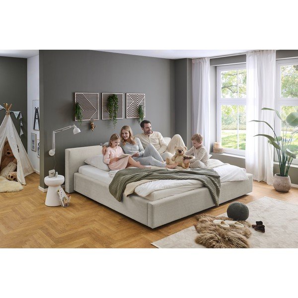 Letto matrimoniale imbottito beige con contenitore con rete inclusa 200x240 cm Cube – Meise Möbel-image-3