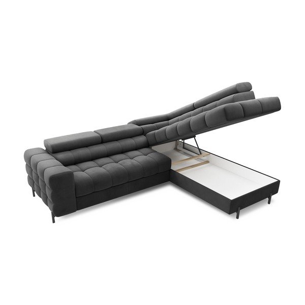 Divano angolare grigio scuro allungabile/con contenitore (con penisola a destra/a L) e rivestimento in velluto Ferucce – ELTAP-image-4