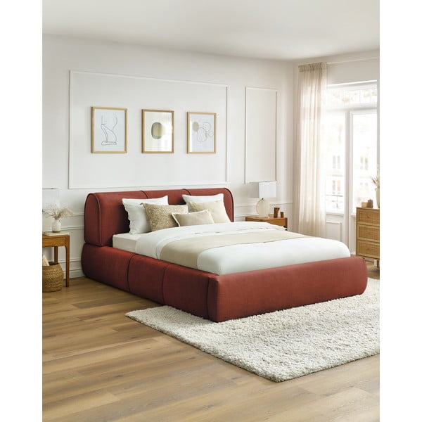 Letto matrimoniale imbottito arancione con vano contenitore con griglia 180x200 cm Vernon - Bobochic Paris-image-1