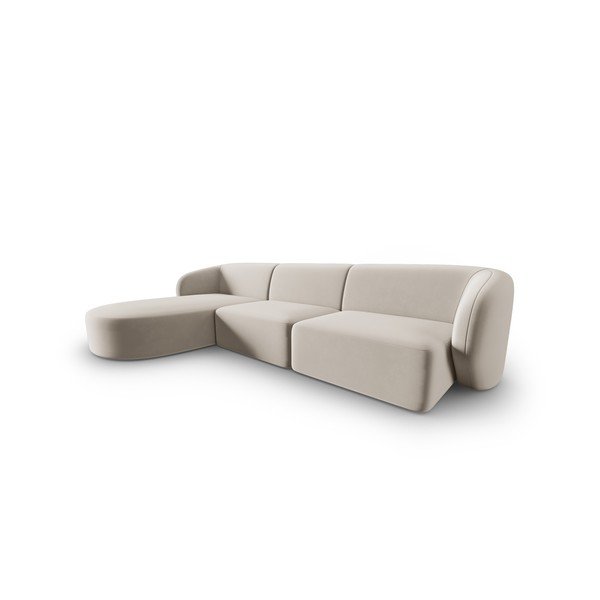 Divano angolare beige (con penisola a sinistra/con chaise lounge) con rivestimento in velluto Paolo – Milo Casa-image-1