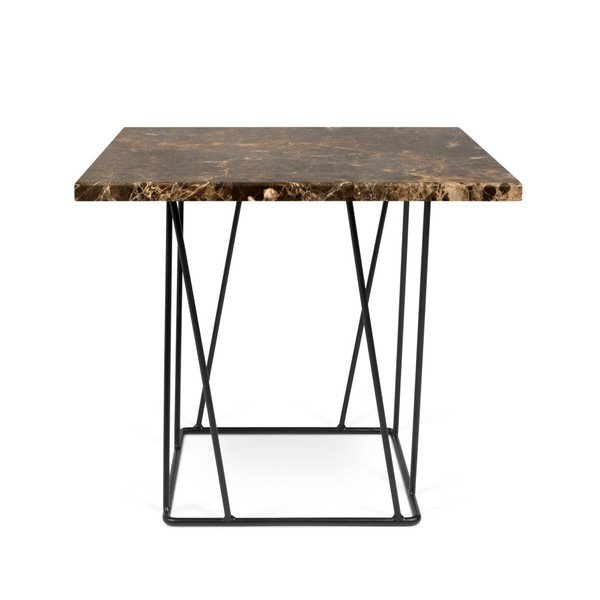Tavolino in marmo marrone con gambe nere Helix, 50 x 50 cm - TemaHome