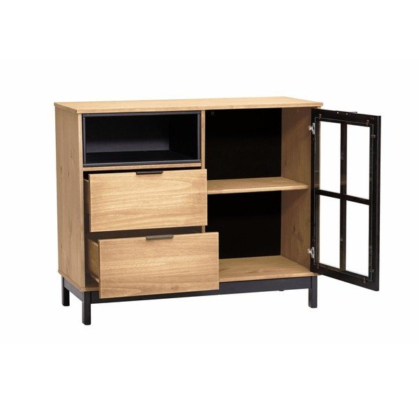 Cassettiera marrone-nera in legno di pino massiccio Denise, larghezza 95,6 cm - Marckeric-image-2