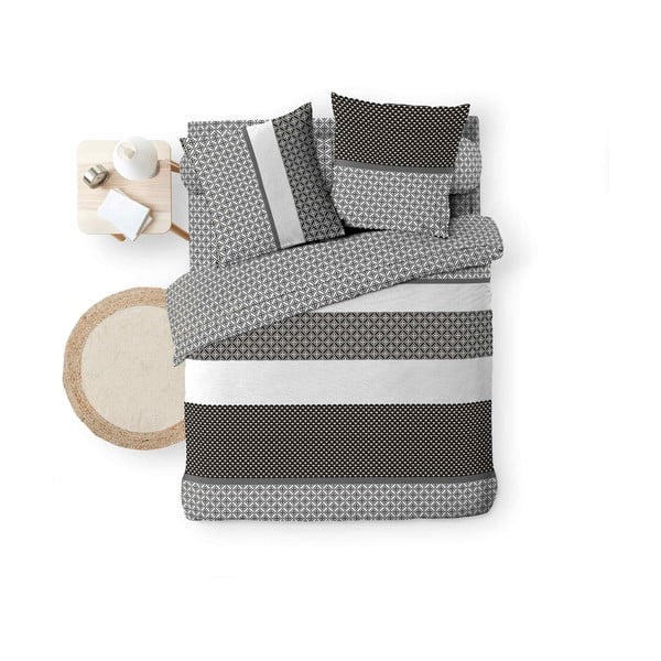 Set copripiumino e federa bianco e nero in cotone per letto matrimoniale ed esteso con lenzuolo incluso/6 pezzi 240x220 cm Meiko – douceur d'intérieur-image-3