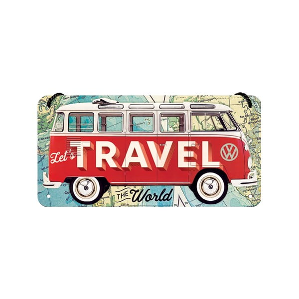 Insegna in metallo 20x10 cm VW Bulli (Let's Travel The World) - Postershop