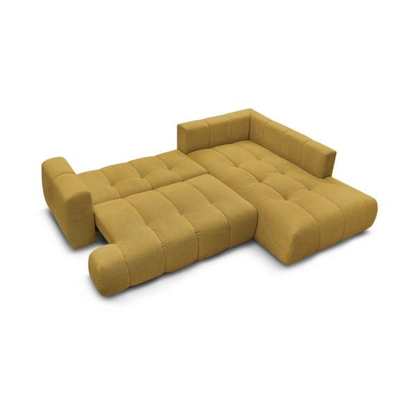 Divano angolare color senape allungabile e con contenitore (penisola a destra/a L) con rivestimento in ciniglia Fuji – Bobochic Paris-image-4