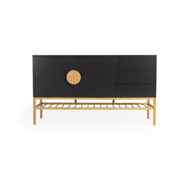 Credenza nera con gambe in legno di quercia Scoop - Tenzo