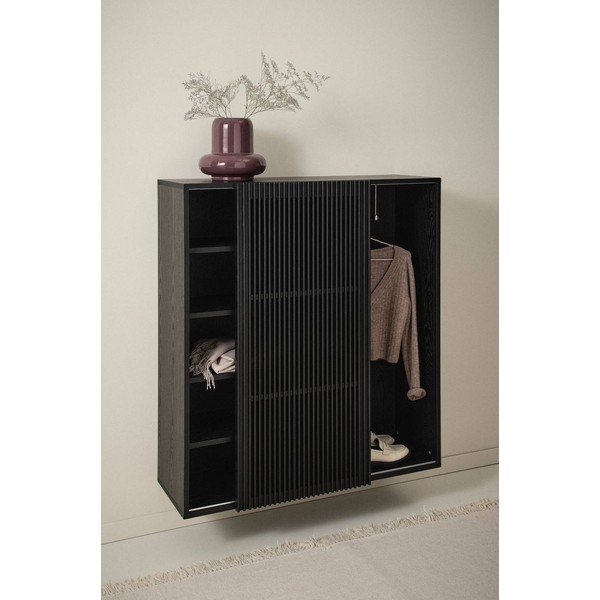 Set di mobili da ingresso nero con effetto frassino 110x120x40 cm Sion – Jotex-image-1