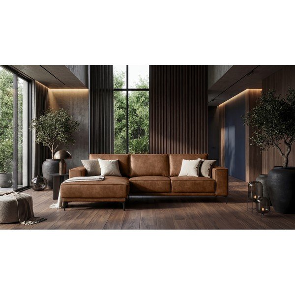 Divano angolare in similpelle marrone cognac (angolo sinistro) Copenhagen - Scandic-image-1