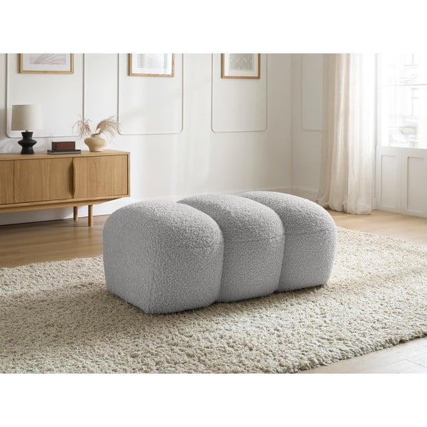 Poggiapiedi grigio chiaro con rivestimento in bouclé Hippolyte – Bobochic Paris-image-1