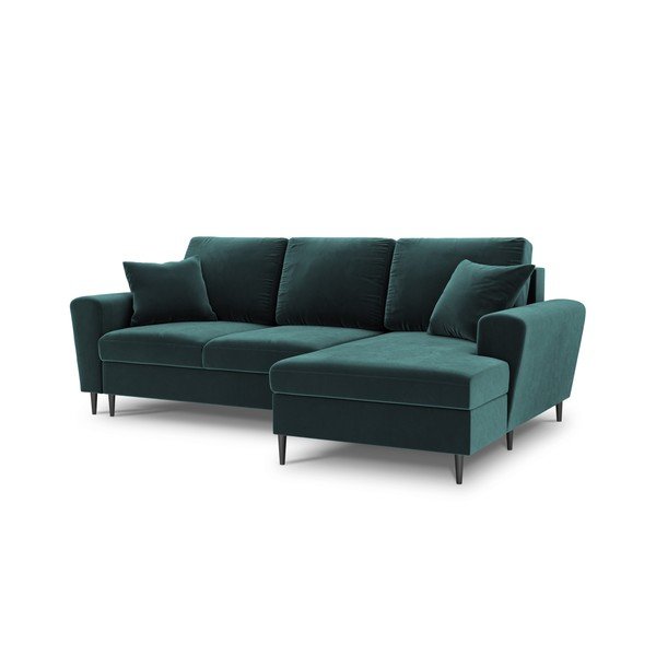 Divano angolare color petrolio allungabile e con contenitore (con penisola a destra/con chaise lounge) con rivestimento in velluto Kyoto – Cosmopolitan Design-image-1