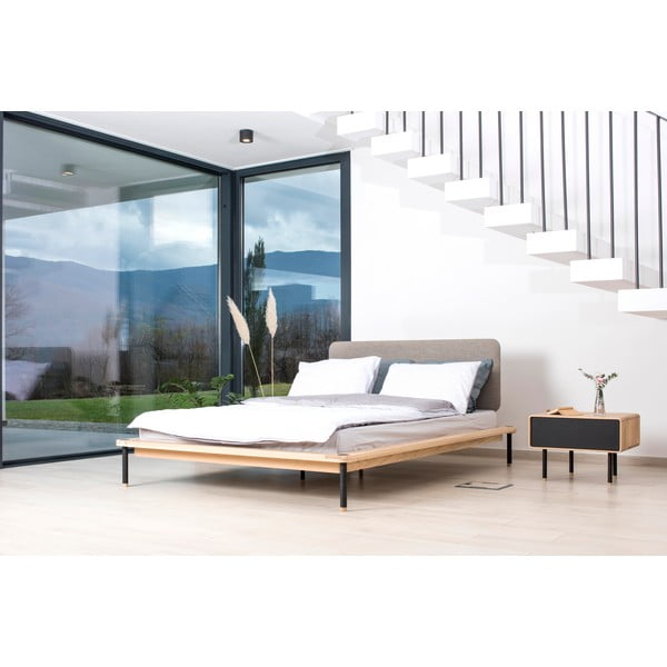 Letto matrimoniale in rovere grigio/naturale con griglia 140x200 cm Fina - Gazzda-image-1