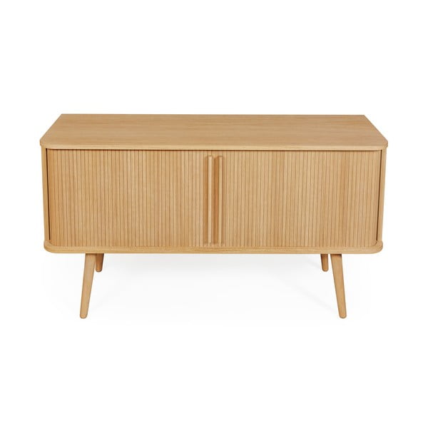 Cassettiera bassa colore naturale con trama in rovere con ante scorrevoli 138x75 cm Rove - Woodman-image-2