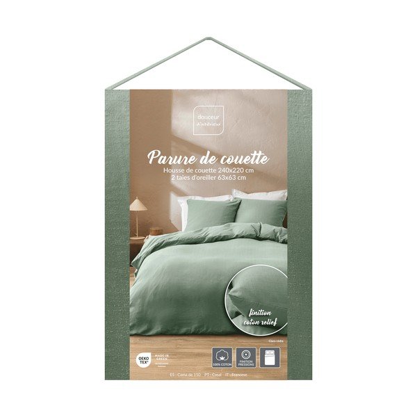 Set copripiumino e federa verde in cotone per letto matrimoniale 3 pezzi 240x220 cm Clara – douceur d'intérieur-image-4
