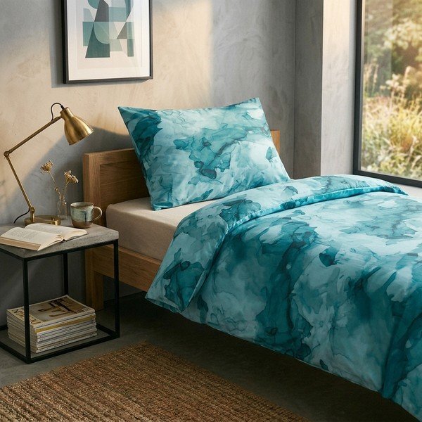 Set copripiumino e federa turchese in raso di cotone per letto singolo 140x200 cm Deluxe Minerals – My House-image-1