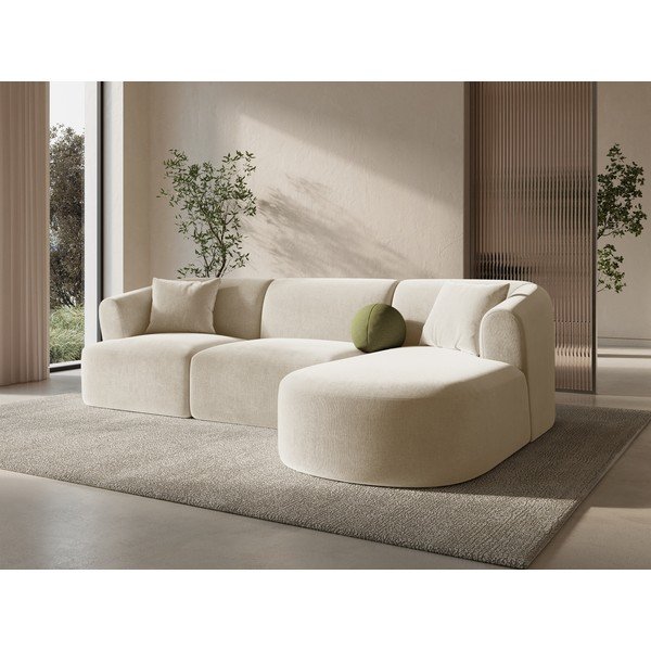 Divano angolare beige (con penisola a destra/con chaise lounge) con rivestimento in velluto Campi – Cosmopolitan Design-image-1