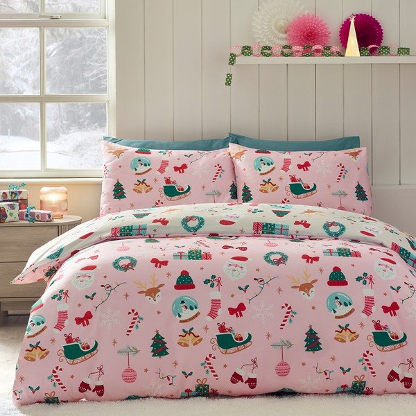 Set copripiumino e federa per letto singolo 135x200 cm Christmas Happy Holidays – Catherine Lansfield-image-1
